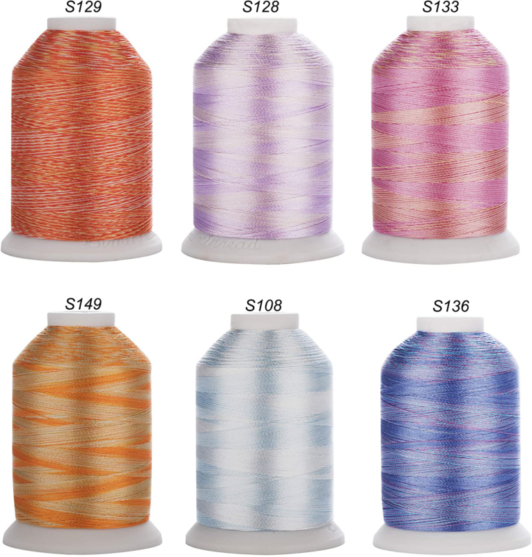 Simthread 6 Colors Polyester Variegated Embroidery Machine Thread 1100
