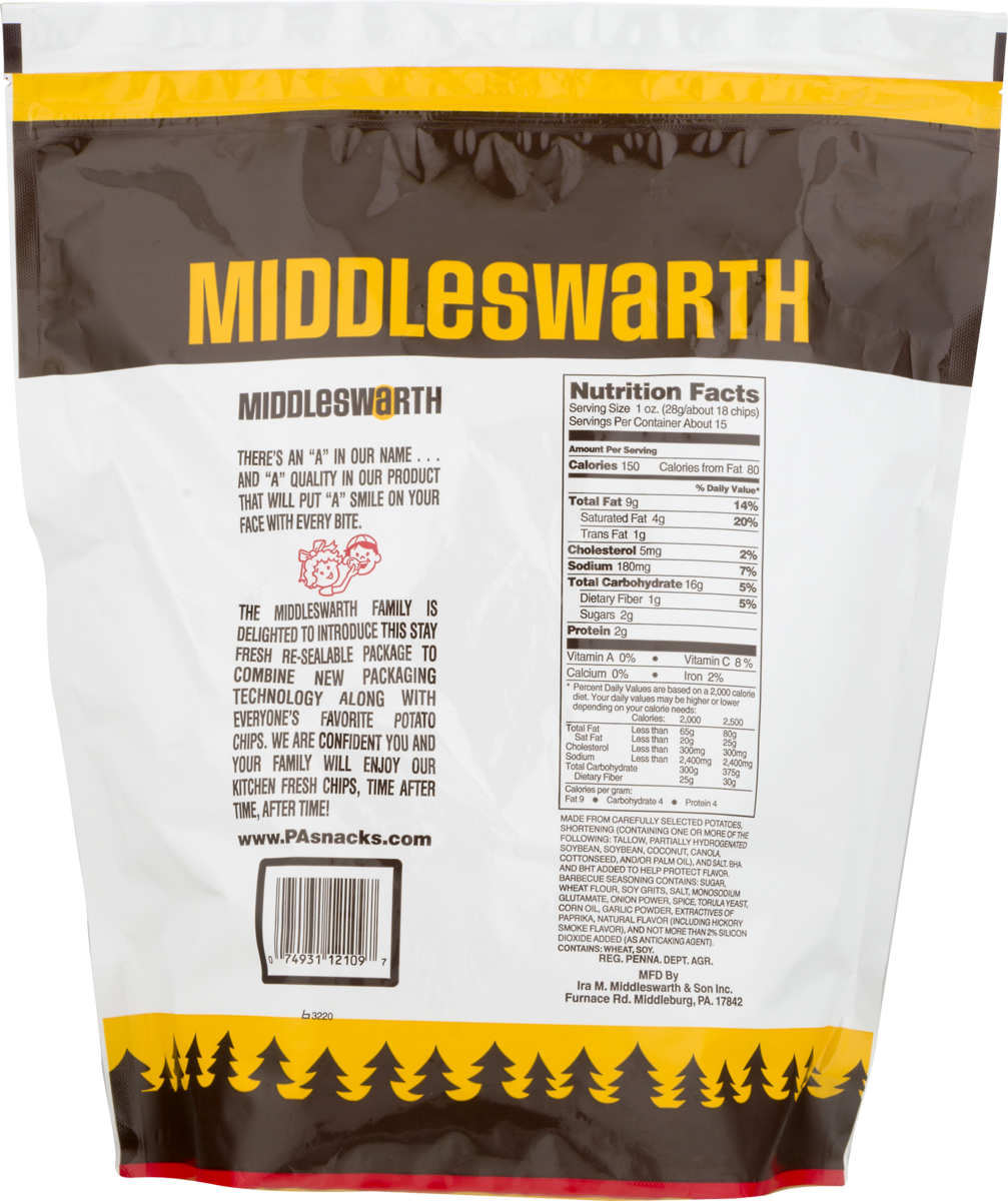 Middleswarth Kitchen Fresh Bbq Potato Chips 3 Pack 14 Oz Big Bags Snacks 4873