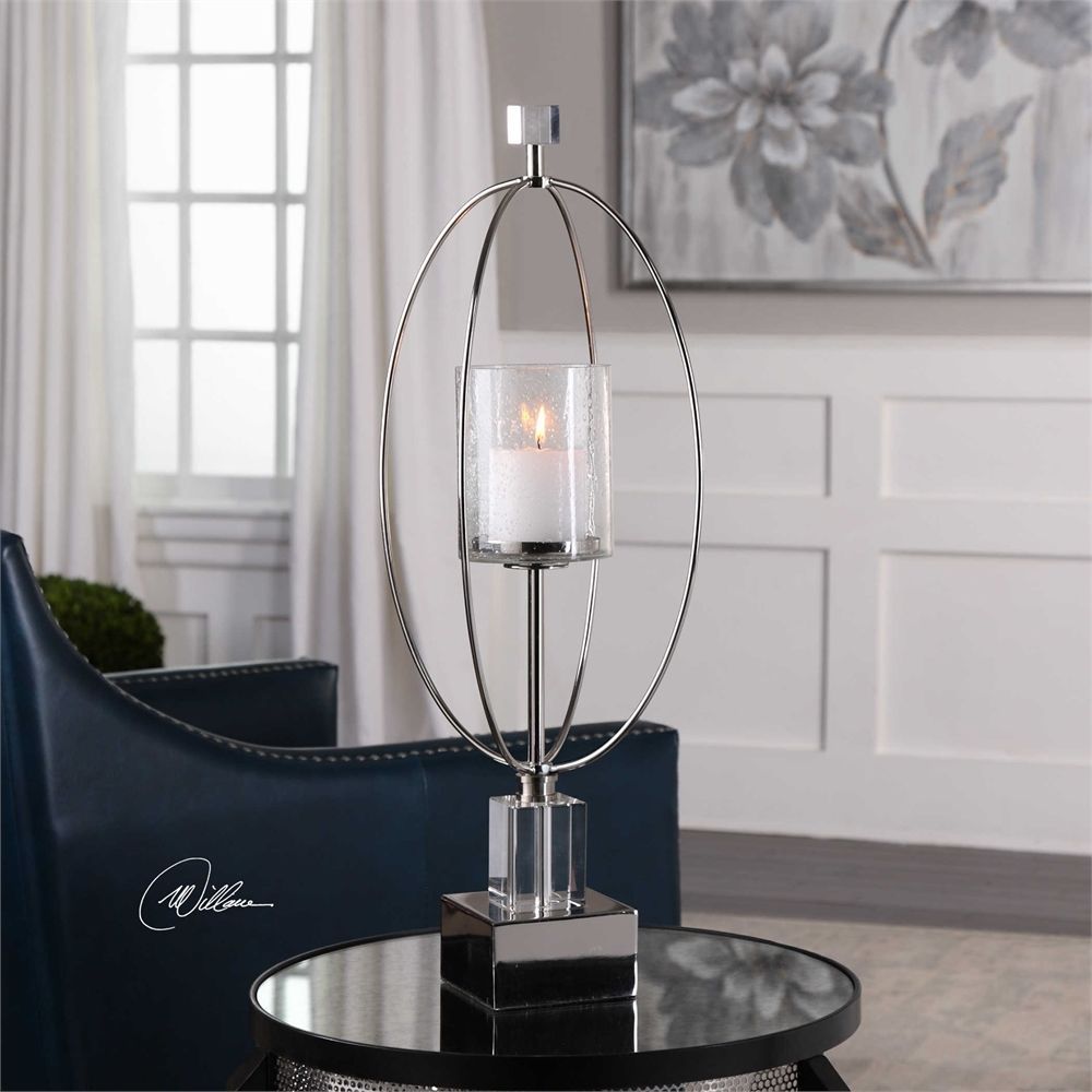 NEW MODERN 27 CANDLE HOLDER STICK RICH CRYSTAL METAL SEEDED GLASS   S L1600 