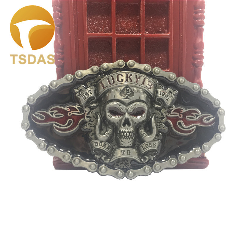 Cool Punk Rock Prismatic Lucky 13 Skull Mens Western Metal Belt Buckle