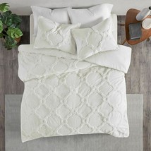 Luxury 3pc White Cotton Chenille Design Duvet Cover AND Decorative Shams - $131.66+