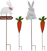 Easter Bunny & Carrot Yard Stake Set of 4 Outdoor Metal Bunny Carrot Decoration - $74.79