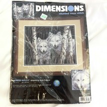 White Magic Wolves in Woods Cross Stitch Kit Dimensions 14x11 Complete Kit - $17.81