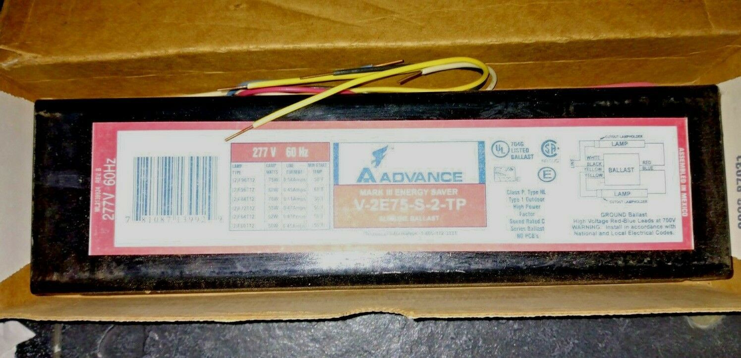 Philips Advance V2E75S2TP 277 Volts Slimline Florescent Ballast Lighting Ballasts & Starters