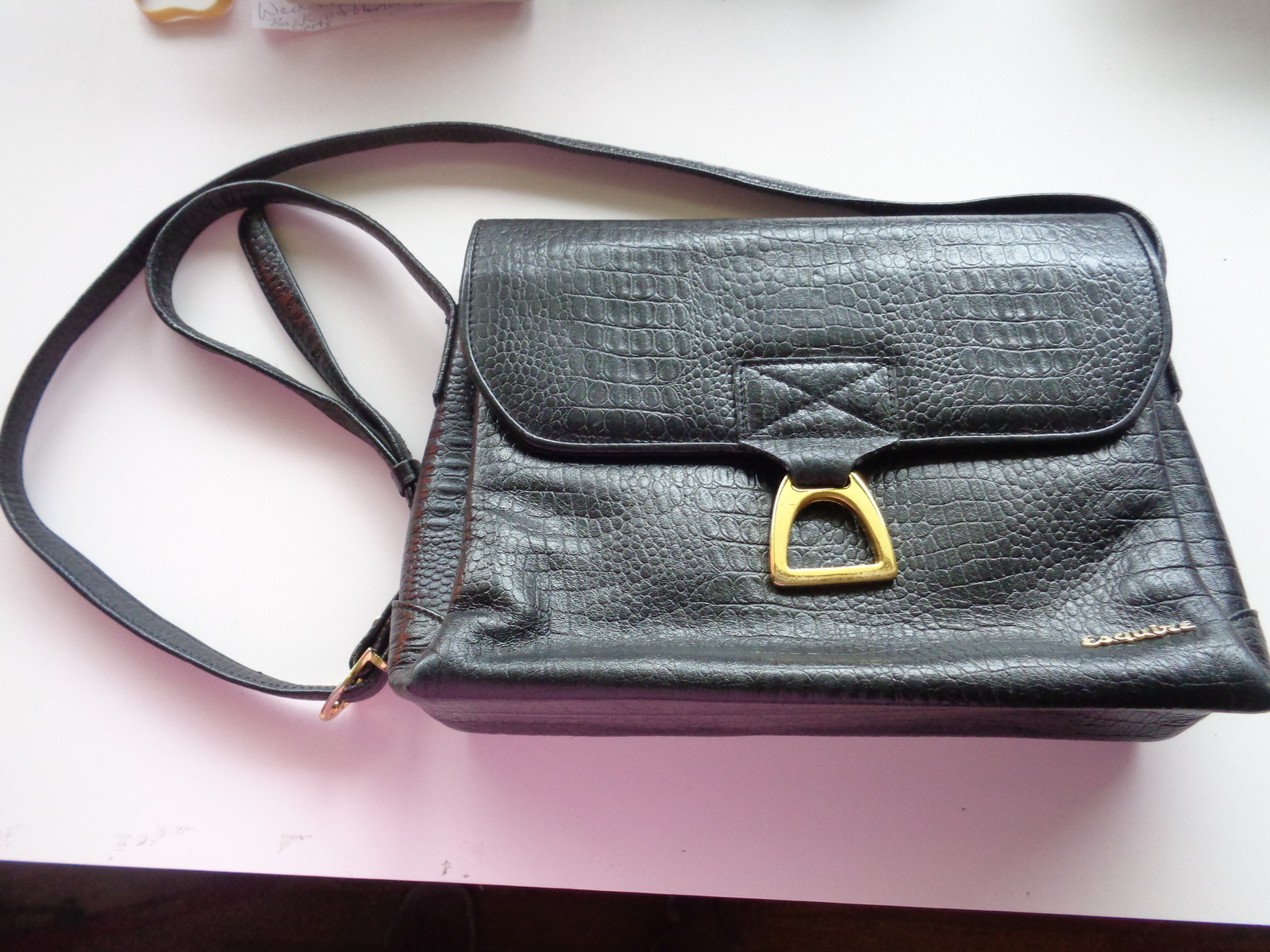 Esquire Shoulder Bag Purse Black Leather Handbag Croc Detail Adjustable ...