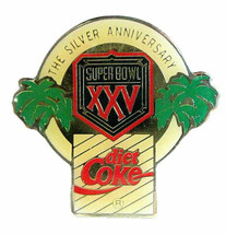 Vtg Super Bowl Diet Coke 25th Silver Anniversary  Enamel Pin Football Co... - $10.00