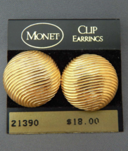 MONET Gold Button Clip-On Earrings, Gold Plated Textured Button, Vintage... - $44.00