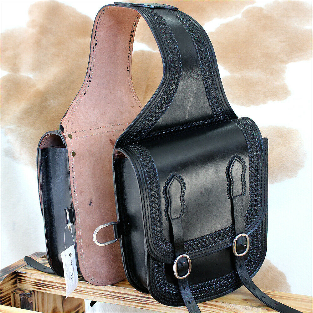 Hilason Western Leather Cowboy Trail Ride Horse Saddle Bag Black U07BK