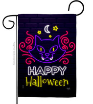 Neon Halloween Cat Garden Flag 13 X18.5 Double-Sided House Banner - $19.97