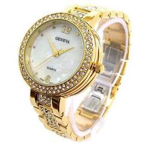 Gold Geneva Bold Case Rhinestones Bezel Bracelet Women's Quartz Watch - $14.99