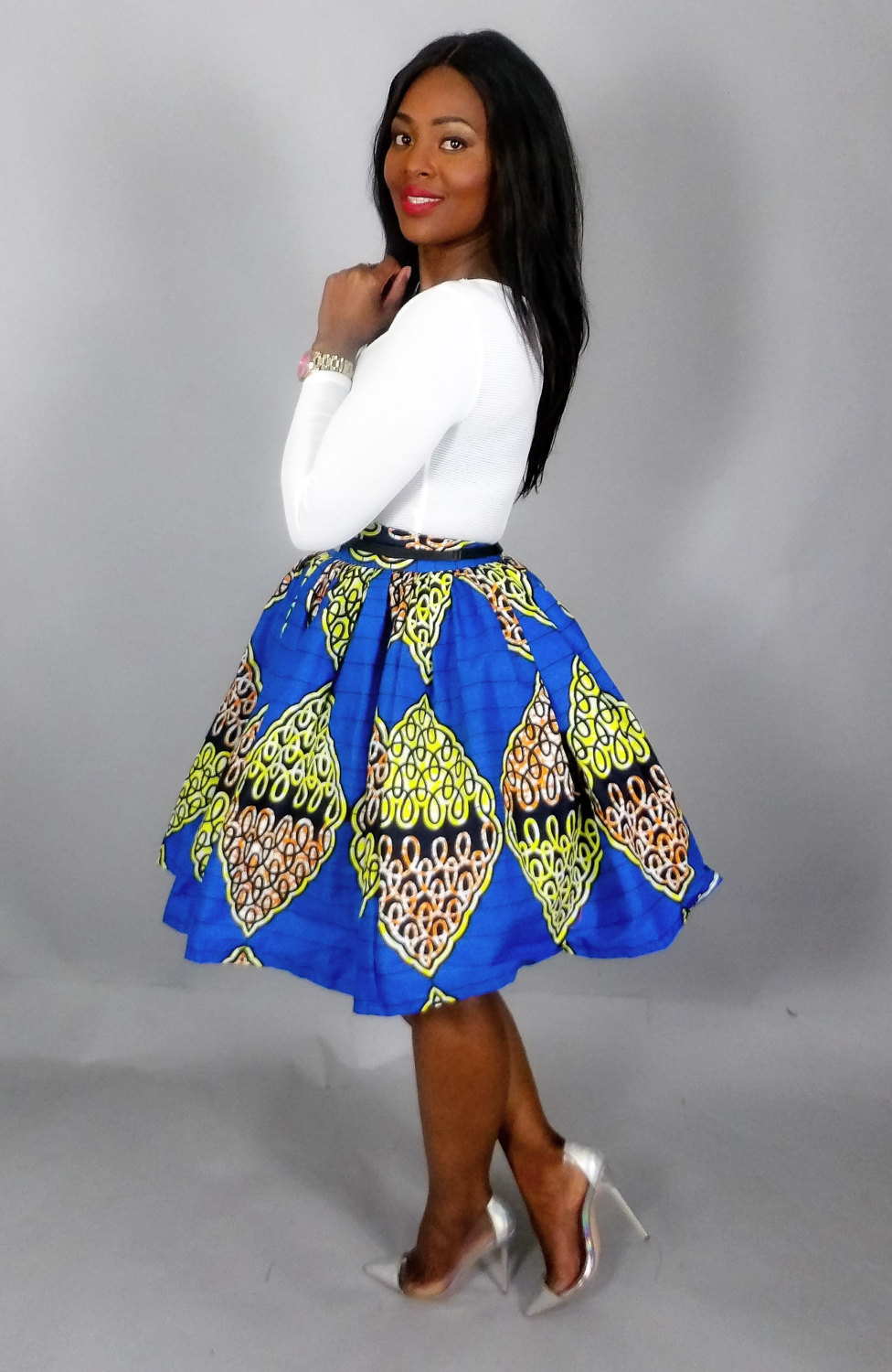 Blue African Print Handmade Mini Skirt African Clothing Ankara Skirt Skirts 3828