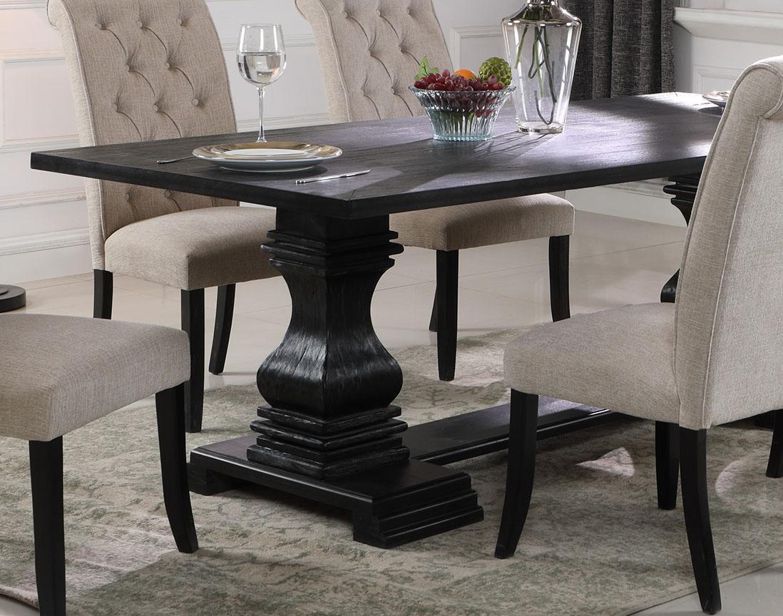 Black Double Pedestal Table & Linen Fabric Chairs Dining ...