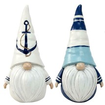 Nautical Gnome Figurines w Blue & White Accents Set of 2 9.5" Ocean Seaside Boat - $59.39