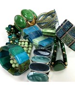 Bracelets Lot Bangles Blues and Greens Mod Boho Retro stretch chunky - $24.70