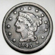 1845 Large Cent Braided Hair FINE AD243 - $25.09