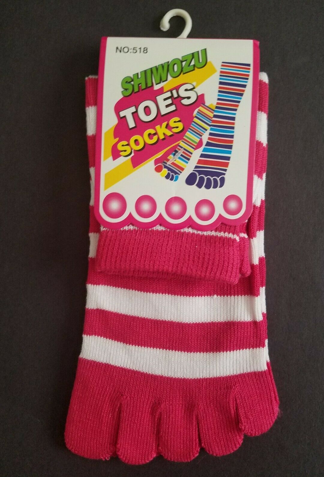 Womens Teen Girls Fun Striped Cotton Five Finger Toe Crew Socks Single Pair