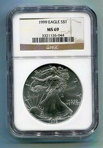 1999 AMERICAN SILVER EAGLE NGC MS69 BROWN LABEL PREMIUM QUALITY NICE COI... - $71.95