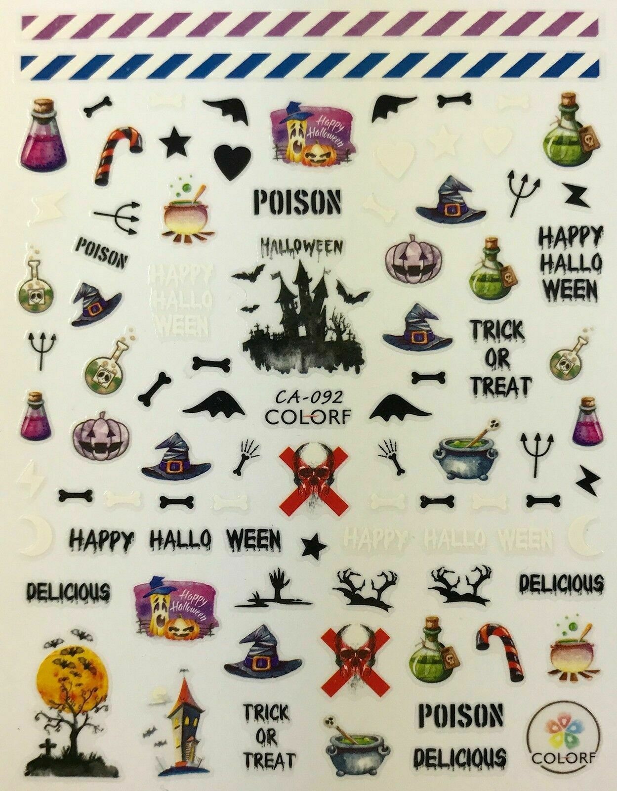 Nail Art 3D Glitter Stickers Halloween Poison Treak or Treat Spooky Potion CA092