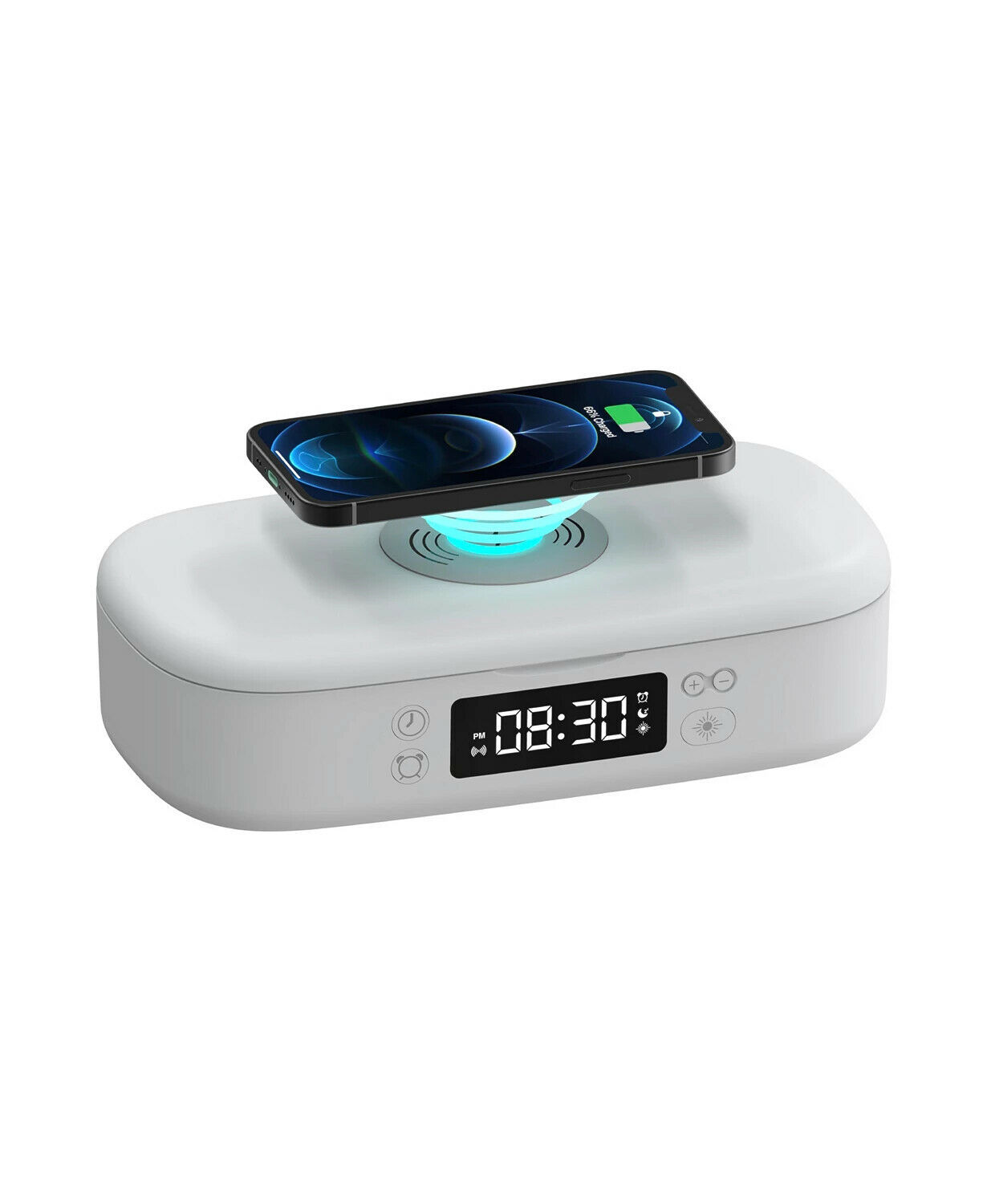 Tzumi Ionuv Sanitizer with Aromatherapy, Clock, and Wireless Charging