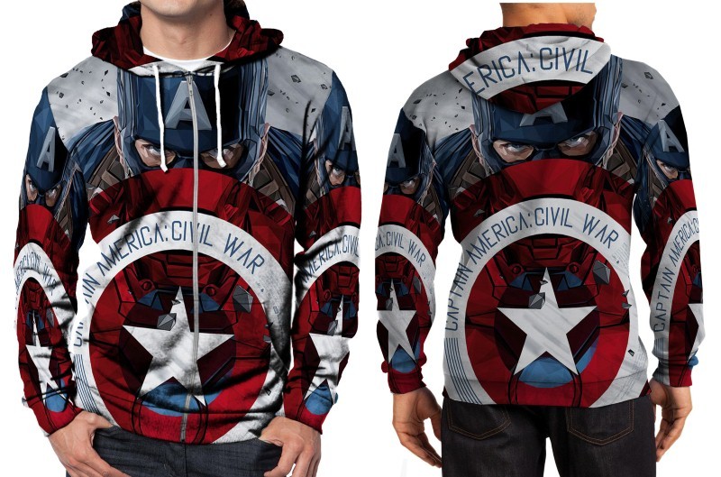 Capt America Civil War Hoodie Zipper Fullprint Men