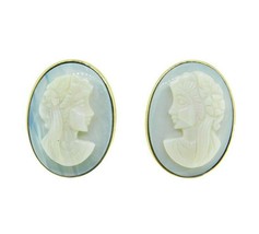 14k Yellow Gold Carved Genuine Natural Opal Cameo Earrings (#J3020) - $1,050.00