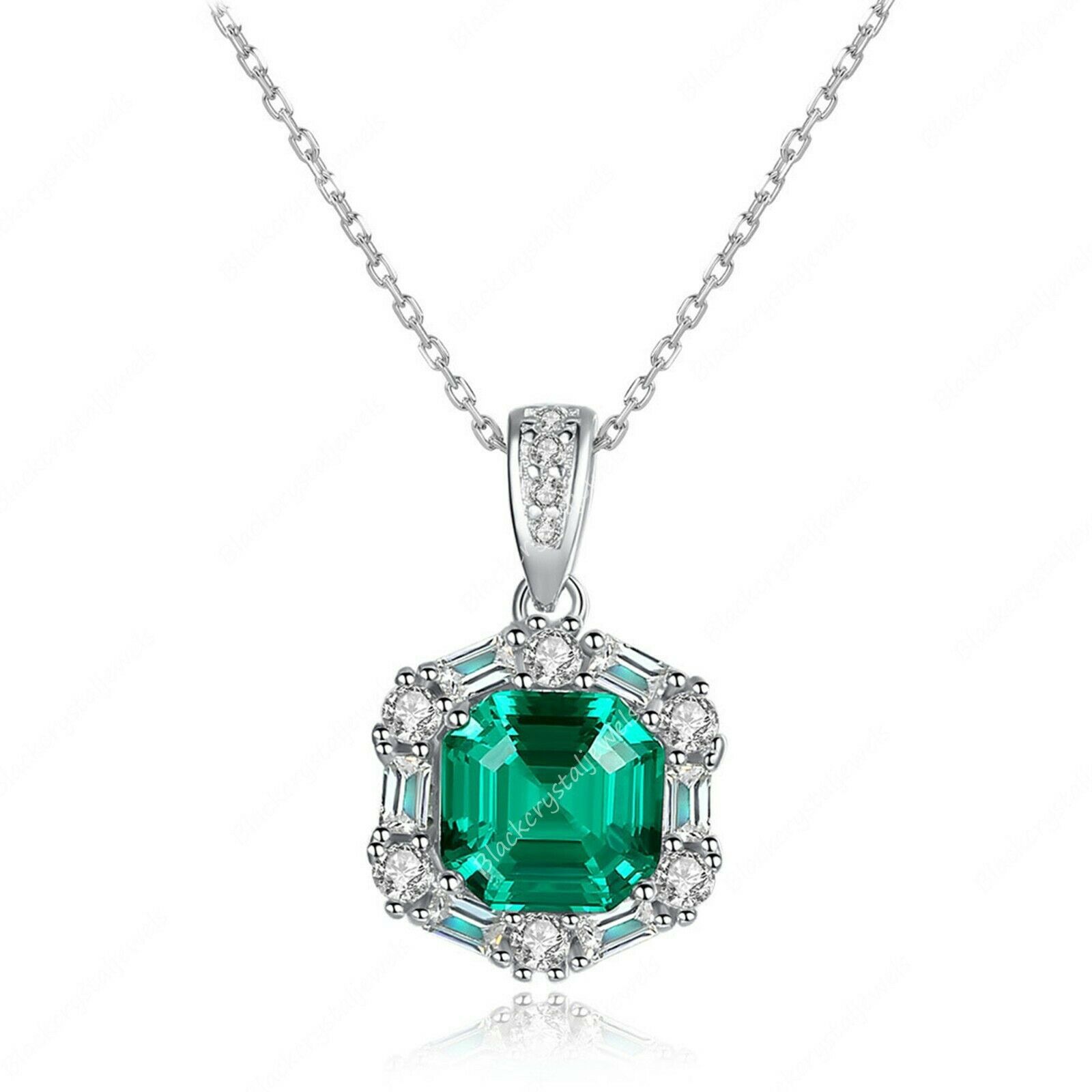 2.50Ct Natural Treated Green Crystal Radiant Cut Drop Pendant Necklace for Women