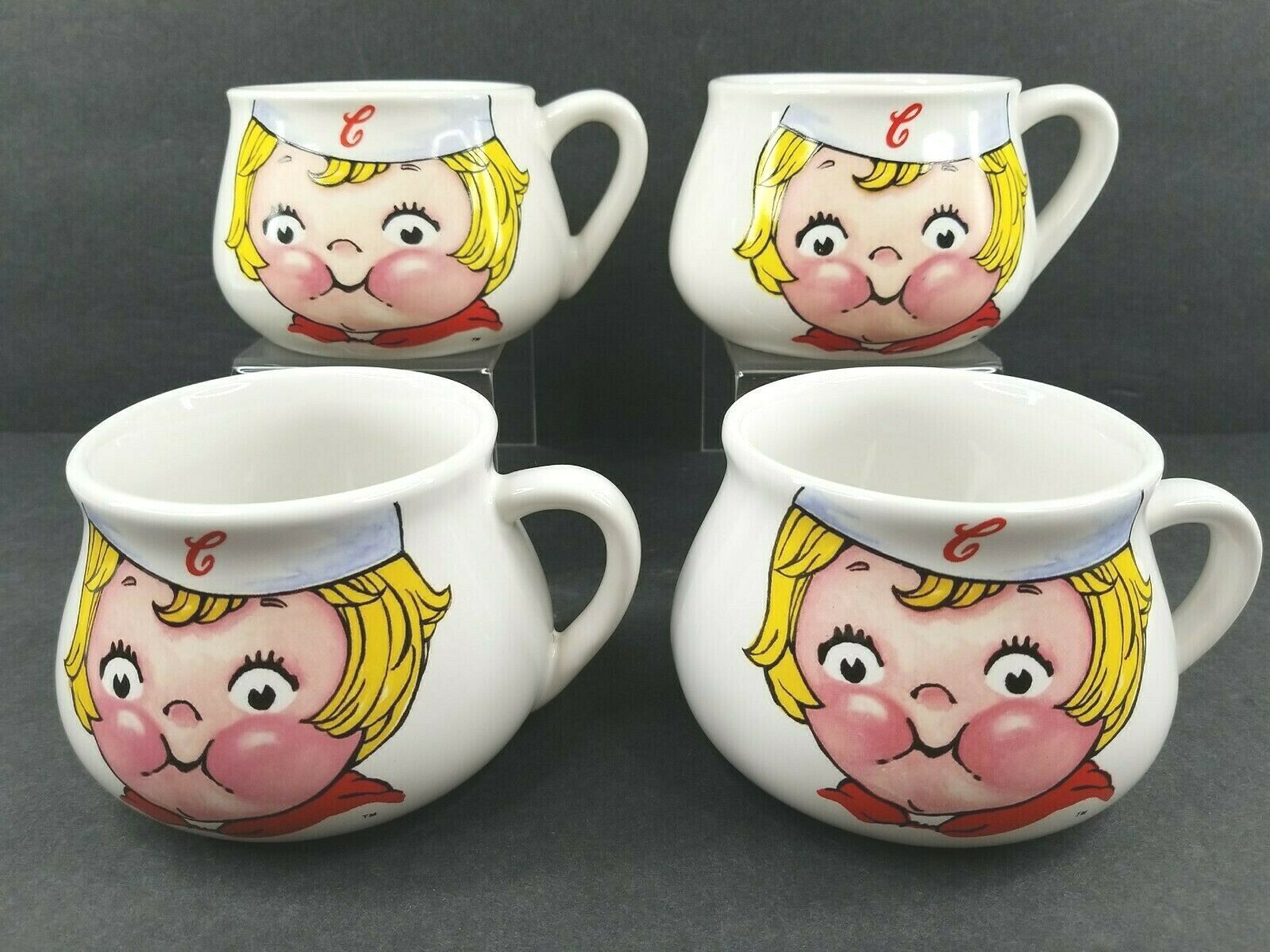 Primary image for 4 Campbell Kids Face Mugs Set Vintage Large Ceramic Handled Fun Cup Bowl HH 1998