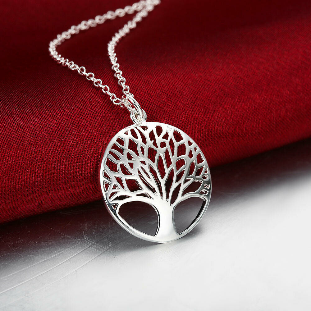 18K White Gold Plated  Tree Of Life Pendant Necklace