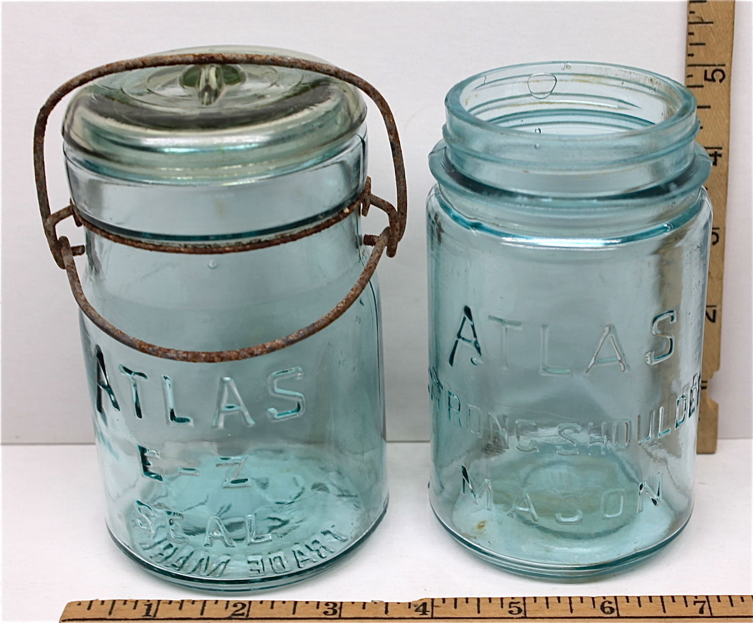 2 Vintage Atlas Canning Jars Pint Green Glass EZ Seal + Strong