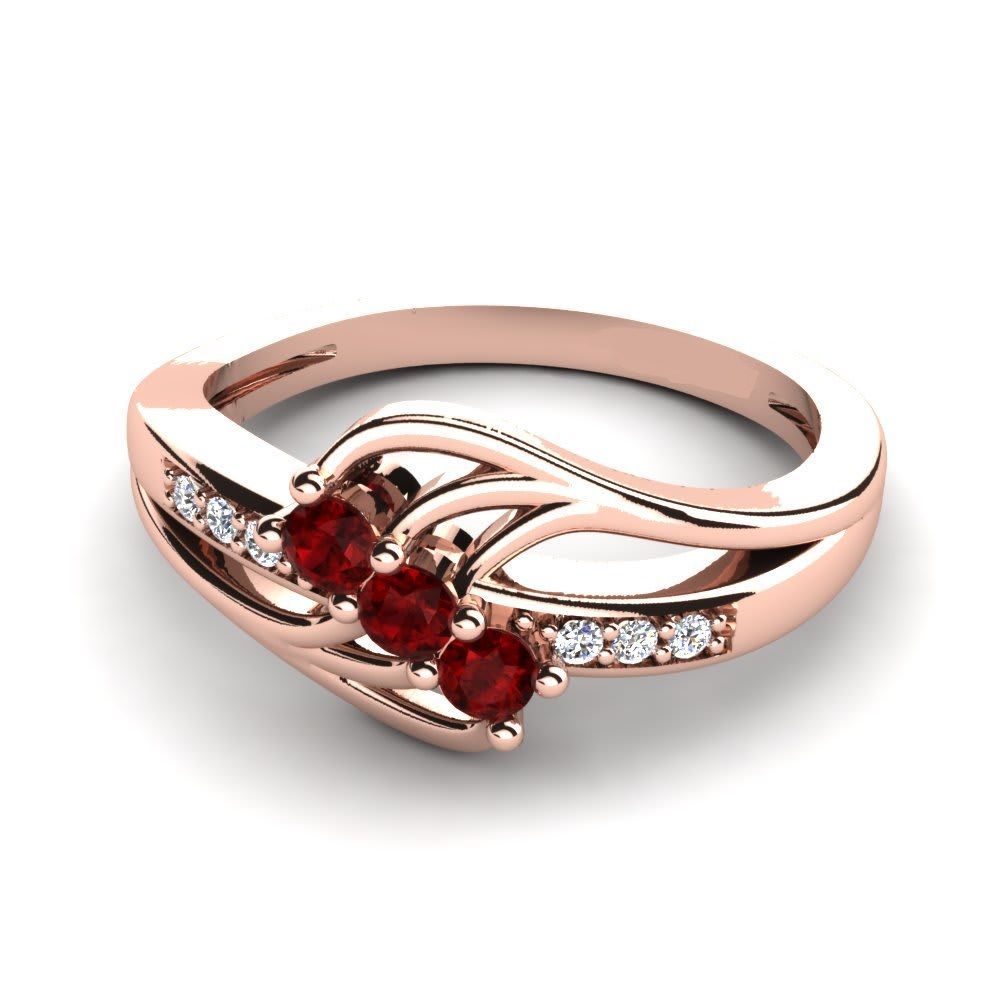 1Ct Red & White Diamond Fashion Engagement Ring 14K Rose Gold Over