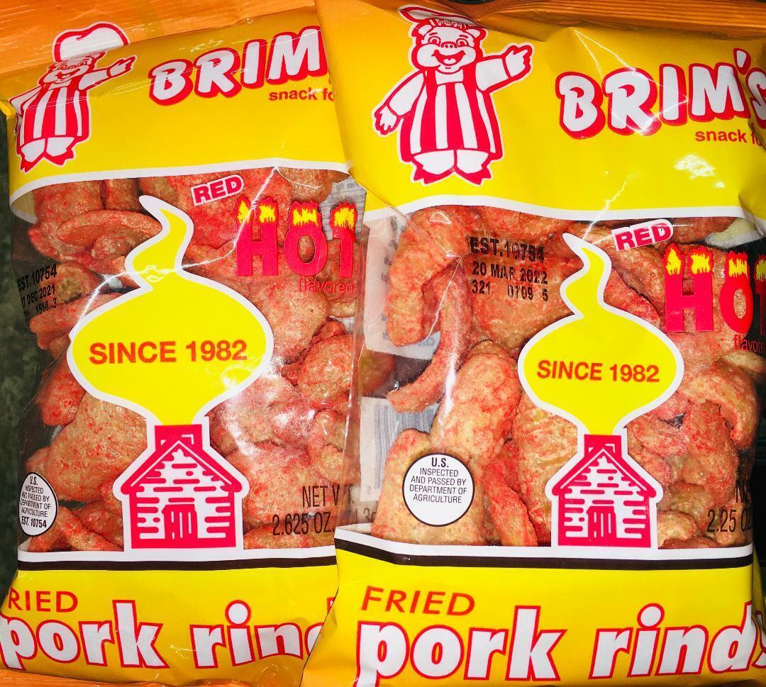 2 Bags Brim's RED HOT Chicharrones Pork Rinds Skins ~ FAST FREE SHIPPING ! ~