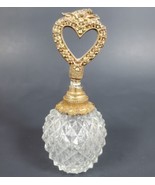 Vintage 6&quot; Heart Gold Brass Ormolu Perfume Bottle Crystal Glass - $38.61
