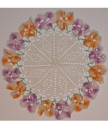 Pansies Doily, Doily With Purple Pansies, Purple Gold Pansies Vintage Doily - $4.95
