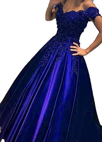 Plus Size Off The Shoulder Floral Beaded Lace Prom Dresses Royal Blue US 16W