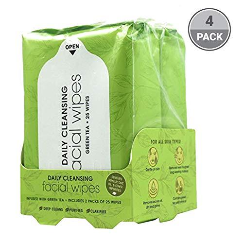Green Tea Facial Cleansing Wipes 100 Count of Hydrating Face Wipes