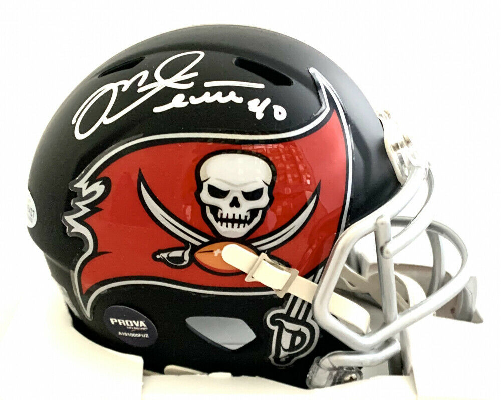 Mike Alstott Autographed Tampa Bay Buccaneers Eclipse Mini Football Helmet  - BAS COA (Red Ink)