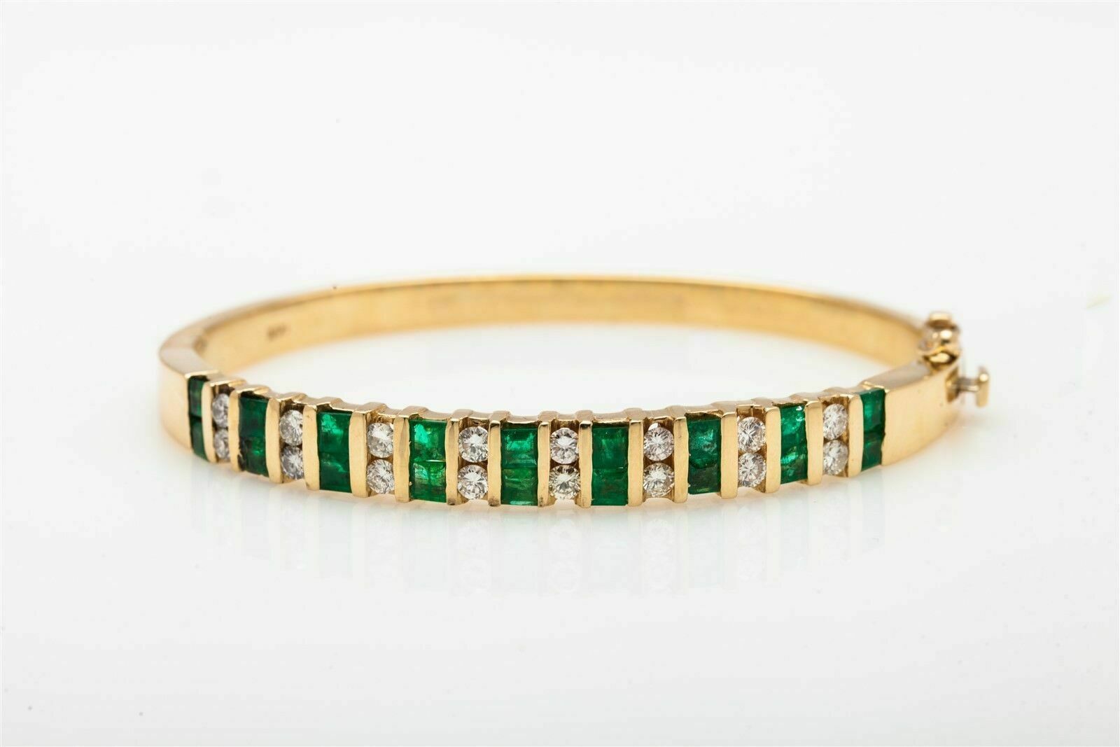 Designer 6ct Colombian Emerald & Diamond 14k Yellow Gold Over Bangle Bracelet