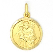 18K YELLOW GOLD ST SAINT SAN GIUSEPPE JOSEPH JESUS MEDAL MADE IN ITALY, 15 MM image 1