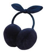 Simple Winter Bowknot Women Faux Fur Outdoor Ear Warm Earmuffs, Dark Blue - $13.27