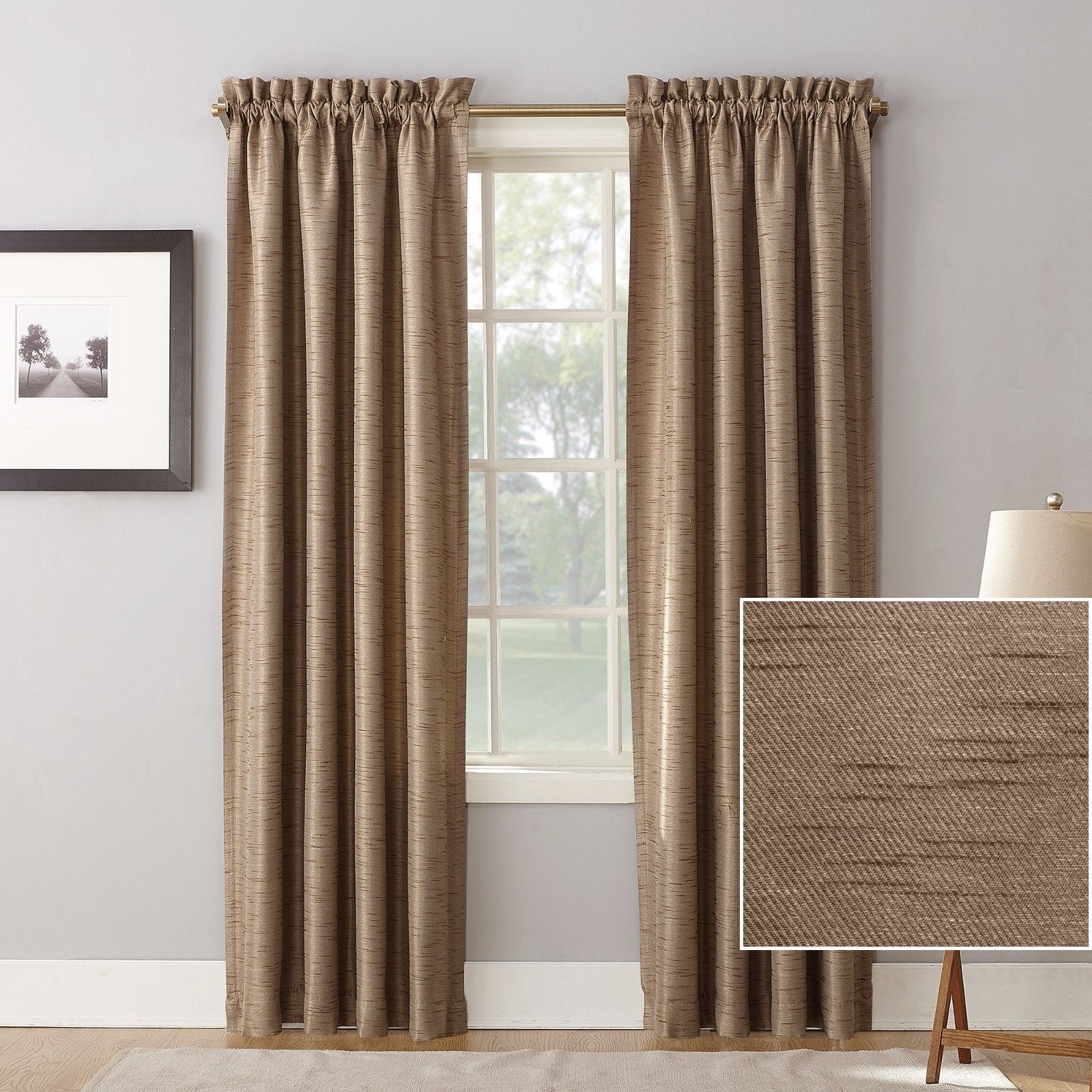 Light Brown Premium Textured Weave Thermal Blackout Curtains Panels
