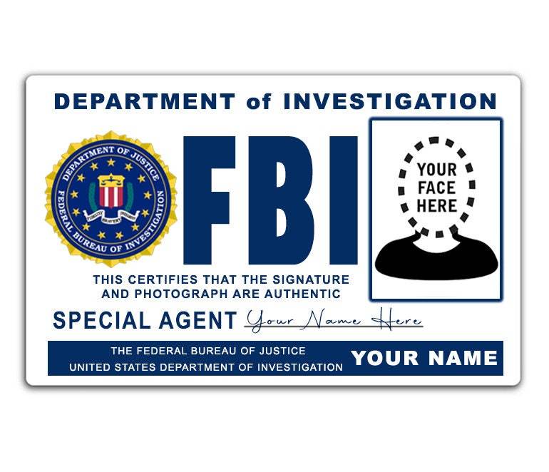 Custom FBI License Plastic Card ID Movie Prop Add your Name and Picture ...