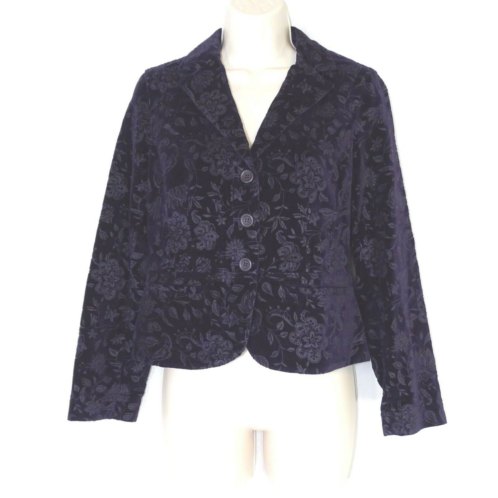 Talbots Velour Blazer Jacket Women Size 4 Purple Floral Long Sleeve ...