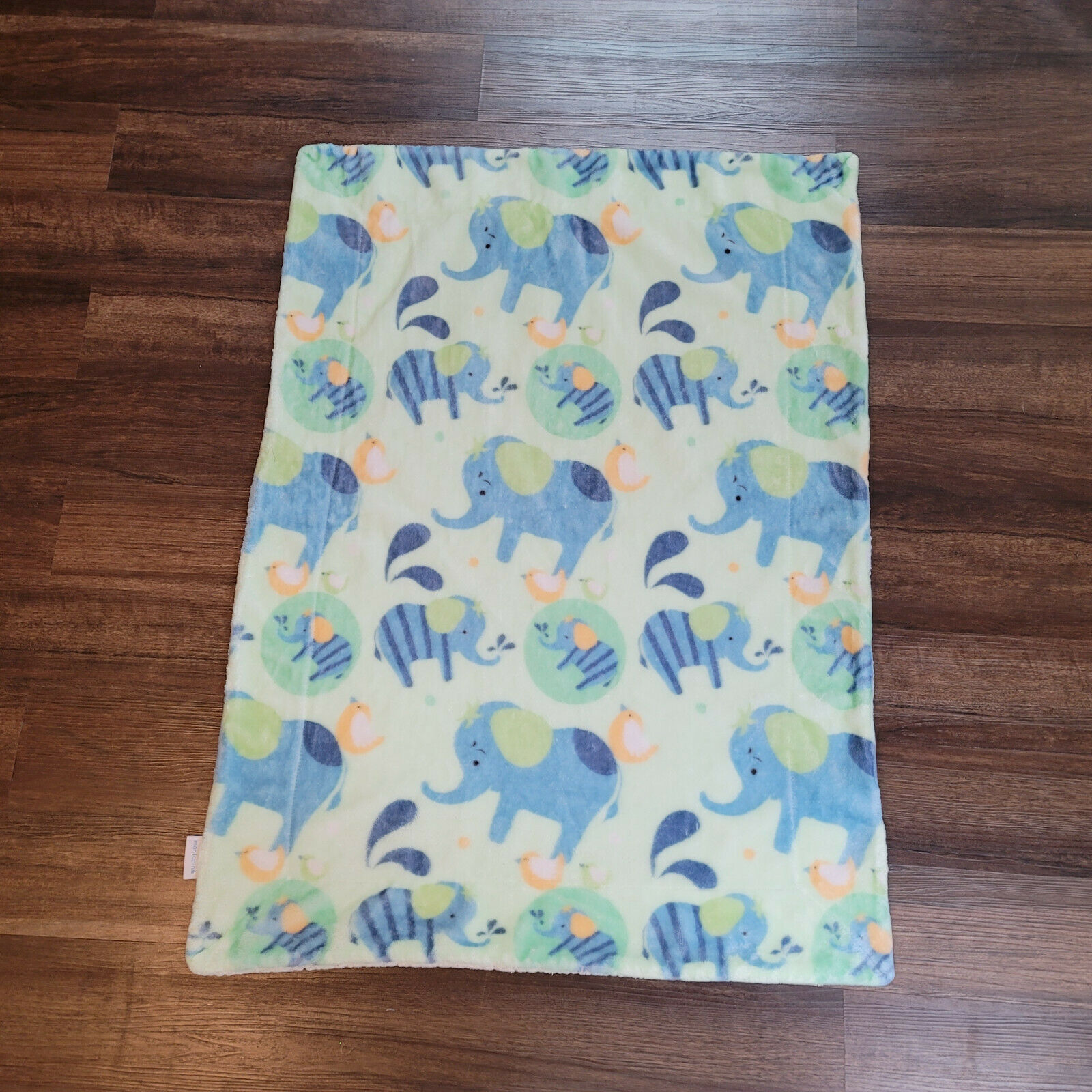 Mon Lapin Elephant Baby Blanket Security Lovey Plush Green Blue White ...