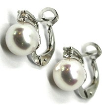 SOLID 18K WHITE GOLD CLIPS EARRINGS, SALTWATER AKOYA PEARLS 8.5/9 MM, DIAMONDS image 2