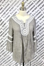 Cal Style Gray White Embellished 3/4 Bell Sleeve Tunic Size S NWOT Festival - $26.73