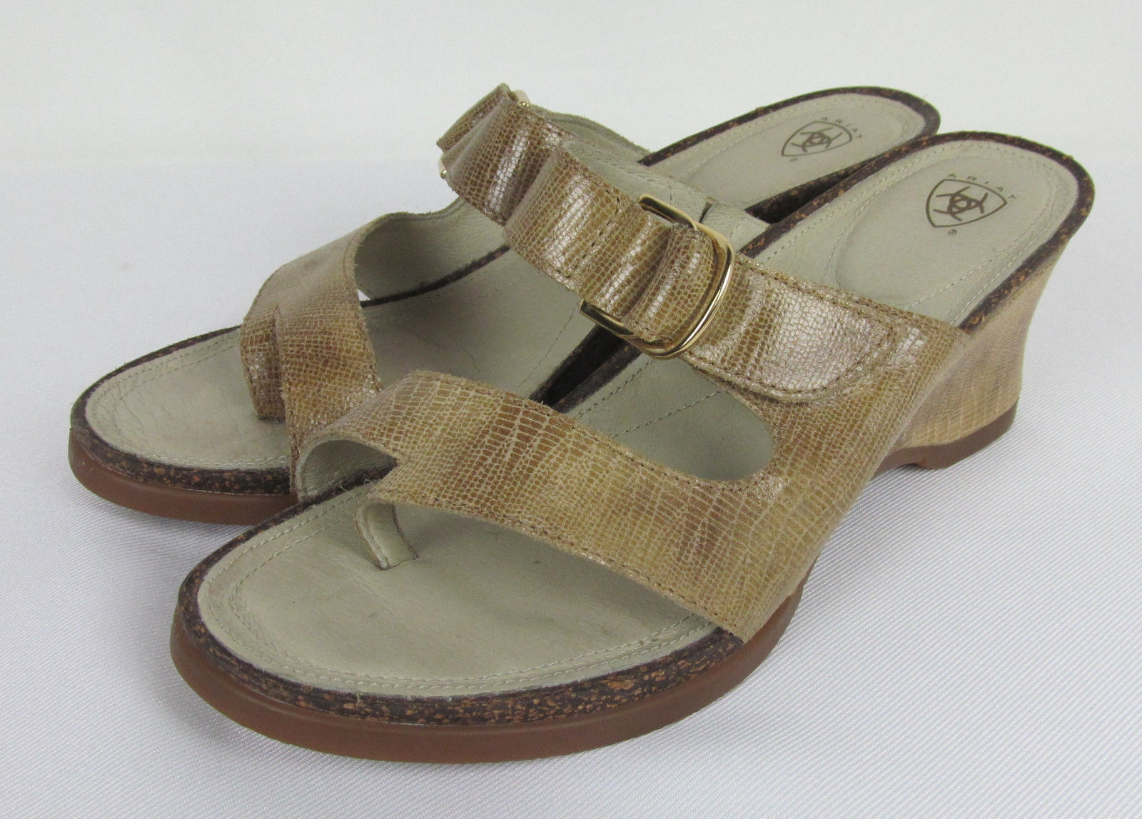 Ariat Wedge Slide Sandals shoes leather reptile pattern Tan / Beige ...