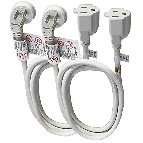 FIRMERST 10Ft 1875W Low Profile Flat Extension Cord 14/3 White 2Pack