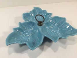 Vintage California Pottery Relish Candy Dish Turquoise With Handle Chip ... - $14.99