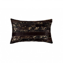 HomeRoots Decor 12" X 20" X 5" Cowhide Throw Pillow -  Chocolate and Gold - $64.32