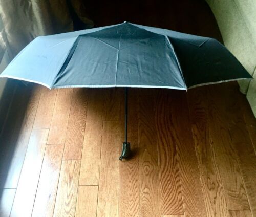 NEW! Pugs Black Umbrella Reflective Compact Travel Shade Metal Windproof NWT $20